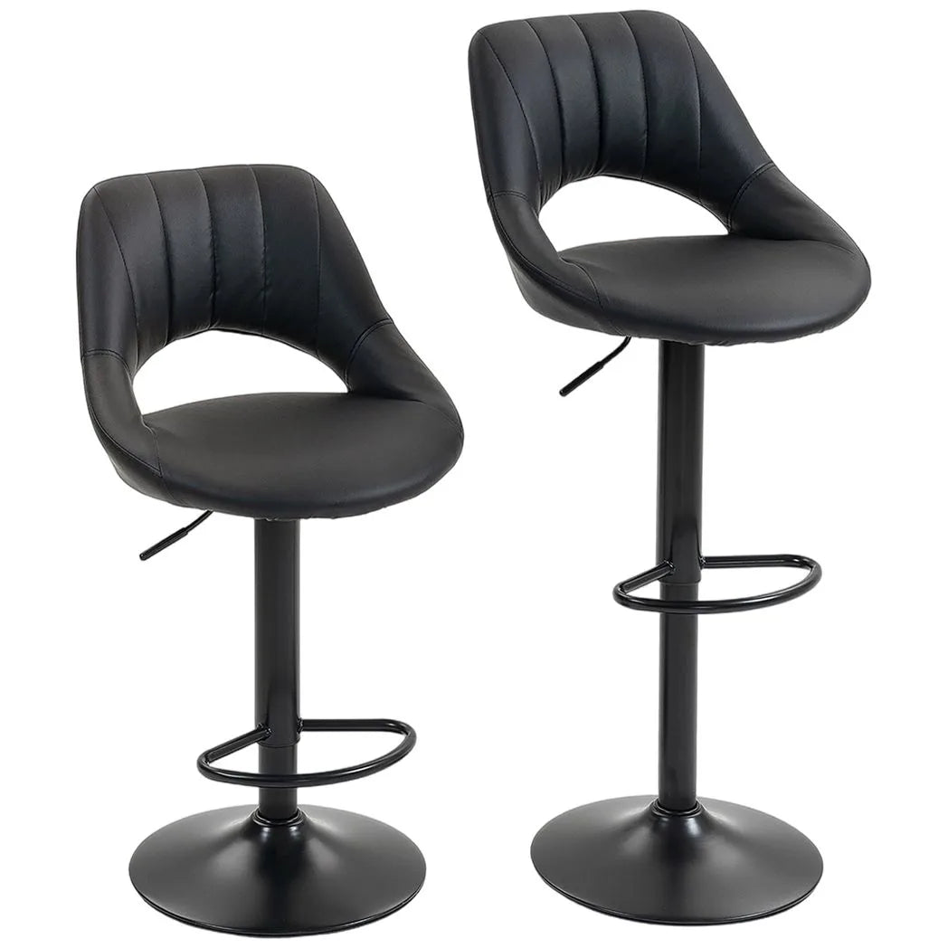HOMCOM Set of 2 Faux Leather Bar Stools with Padded Seat and 360° Swivel – Adjustable Height, Black