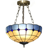 HOMCOM Tiffany Style Semi Flush Ceiling Light with 3 E27 Sockets – Vintage Stained Glass Chandelier for Living Room