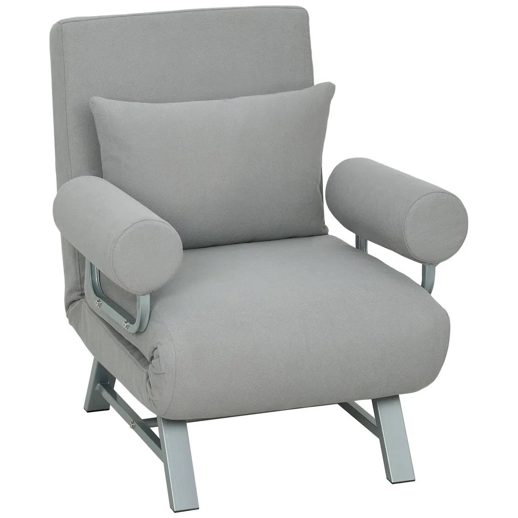 HOMCOM 3-in-1 Single Sofa Bed, Convertible Folding Chair Bed with Adjustable Backrest – Light Grey