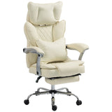 HOMCOM Executive Big and Tall Office Chair, 180kg Capacity, Reclining PU Leather with Footrest, Beige