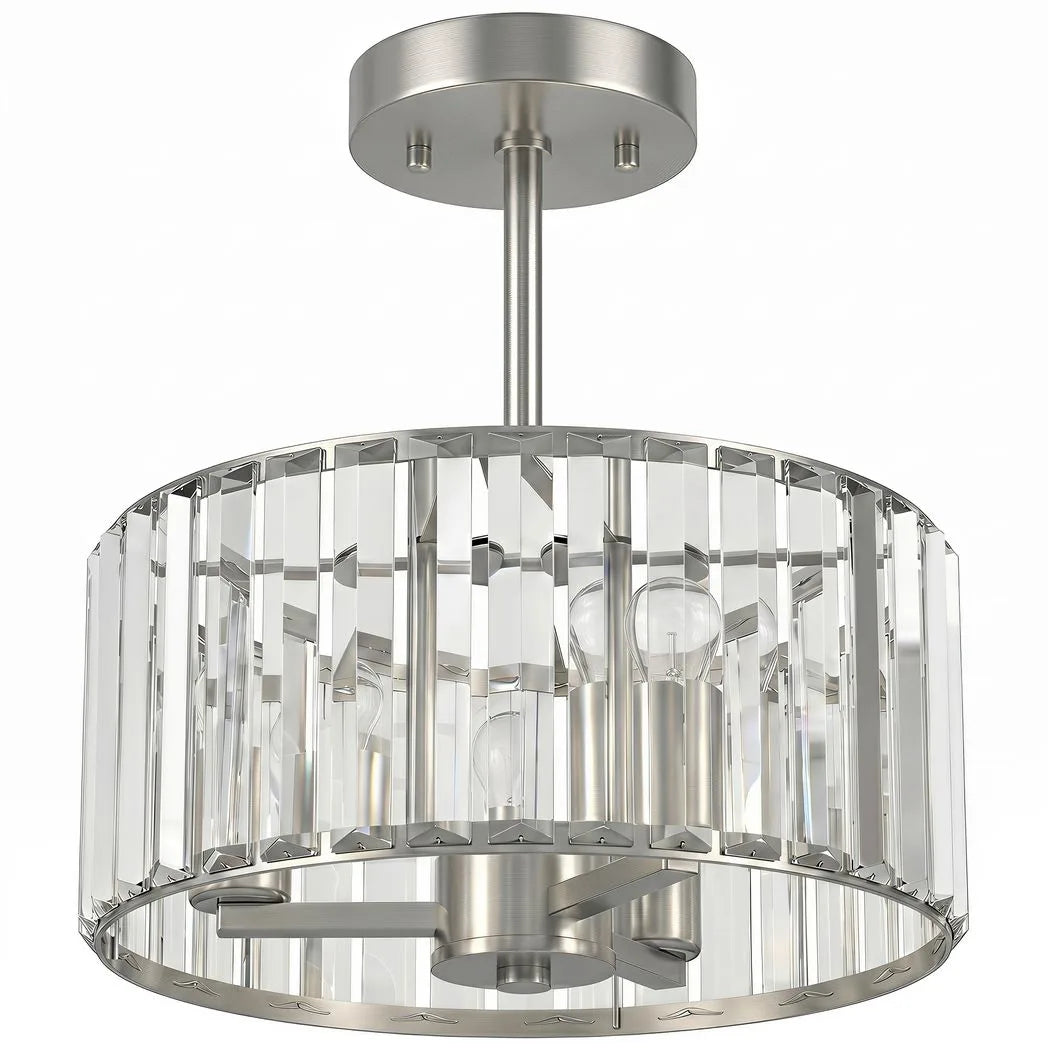 HOMCOM Semi Flush Modern Crystal Chandelier Ceiling Light with E14 Base – Silver Tone