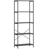 HOMCOM 5-Tier Industrial Bookcase with Metal Frame and Anti-Tipping Straps – Display Shelf, Dark Grey and Black