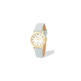 Ravel Ladies Gold-Tone Watch with White Dial and Light Blue Faux Leather Strap, Small Case