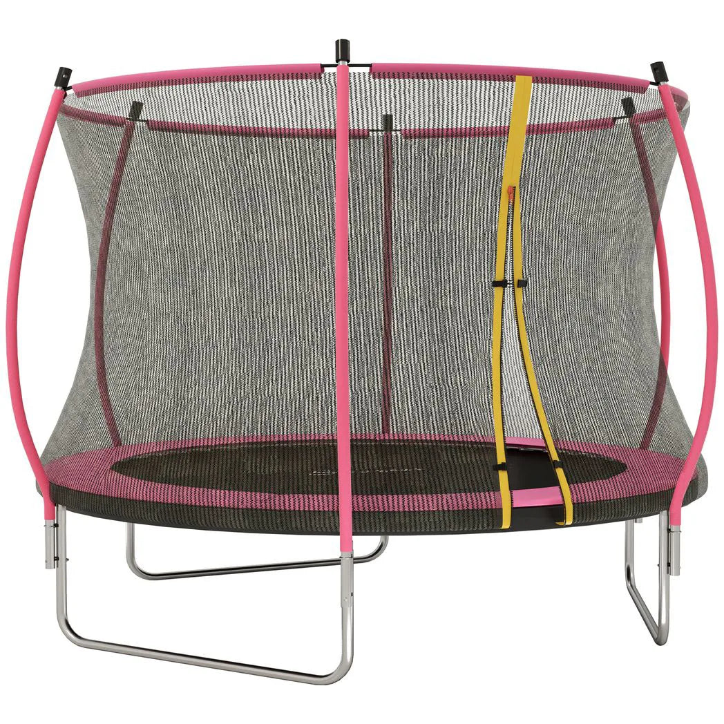 SPORTNOW 10ft Outdoor Trampoline with Enclosure Net, Padded Poles & Spring Cover – Garden Trampoline, Pink