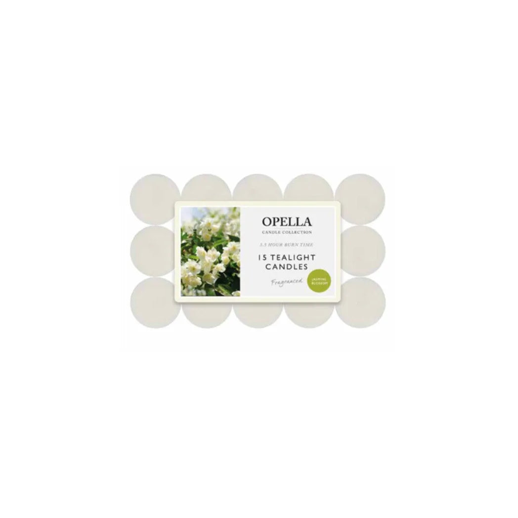 Opella Jasmine Blossom Scented Tealights – Fragranced Candle Set, 15 Pack