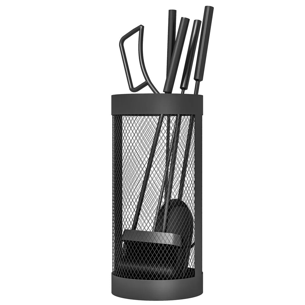 Outsunny 5-Piece Fireplace Tools Set with Mesh Basket – Indoor Outdoor Fireside Accessories, Black