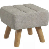 HOMCOM Linen-Look Square Padded Footstool with Wooden Legs – Leg Rest & Vanity Stool, Light Brown