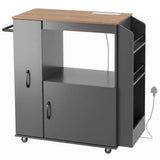 HOMCOM Kitchen Trolley with Power Outlets, Pull-Out Drawer and Cabinet – Rolling Island Cart on Wheels, Grey