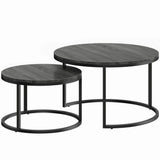HOMCOM Set of 2 Round Nesting Coffee Tables with Wood-Effect Top & Steel Frame – Stacking Side Tables, Black