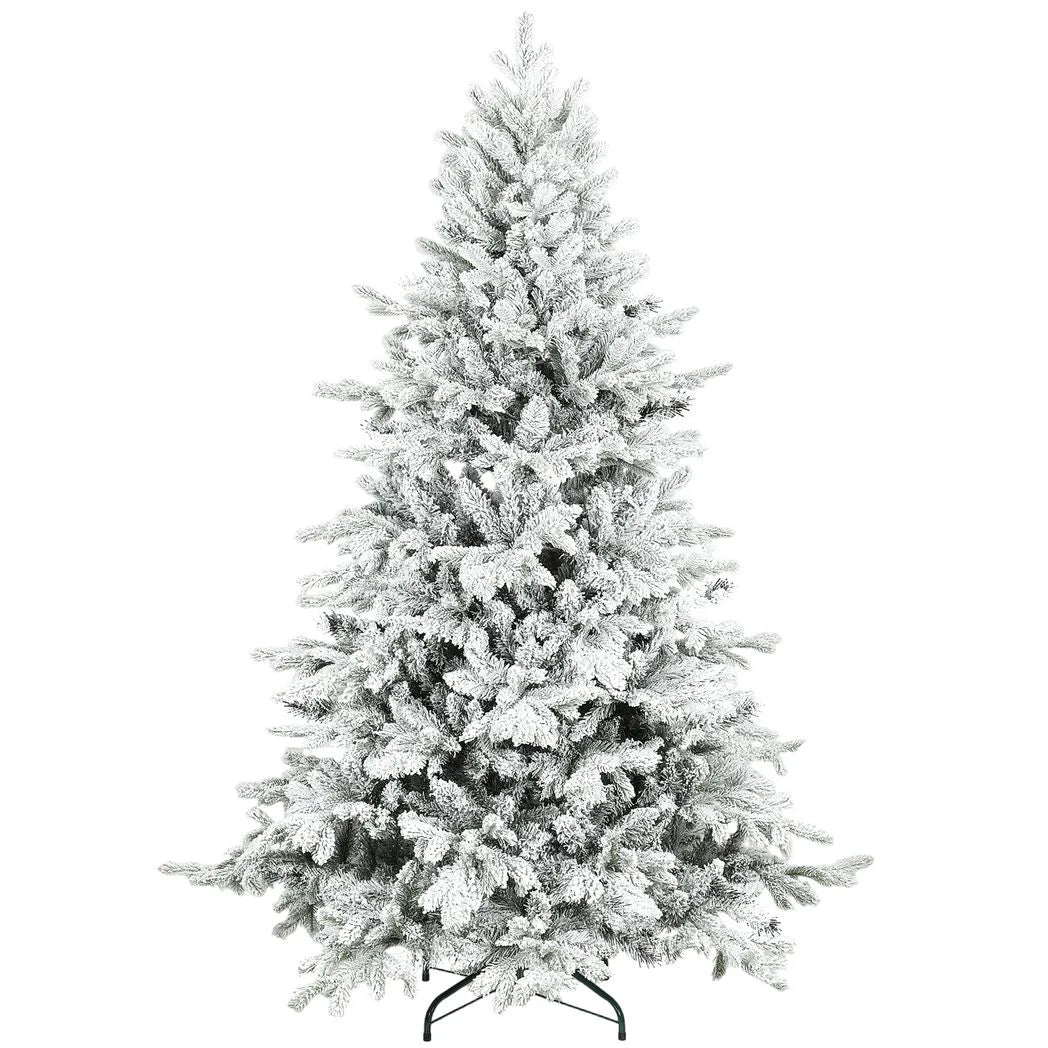 HOMCOM 6ft Snow Flocked Artificial Christmas Tree with 1528 Branch Tips, Foldable Metal Base – Festive Home Decor