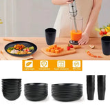 32-Piece Black Dinnerware Set – Round PP Bowls & Plates, BPA-Free Tableware for Home & Parties