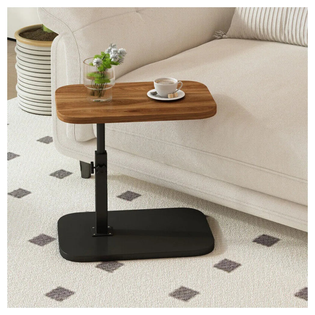 Adjustable C-Shaped Sofa Side Table with 360° Rotating Top – Height 45–80cm Laptop Table, Walnut