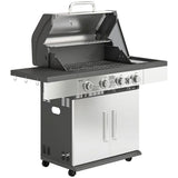 Outsunny 4 Burner Gas BBQ Grill with Side Burner, Warming Rack, Side Shelf & Storage Cabinet – Portable Propane Barbecue