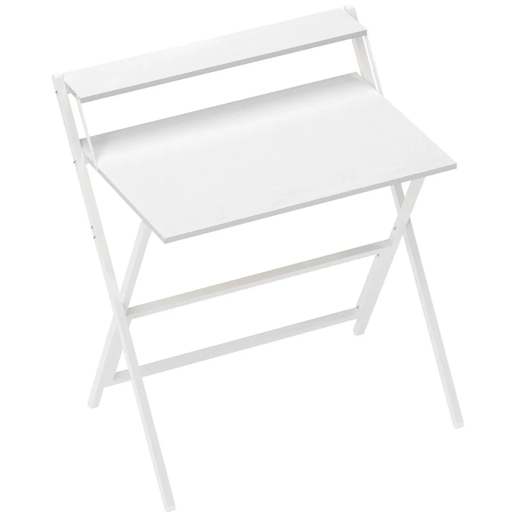 HOMCOM 81.5cm Folding Computer Desk with Monitor Shelf – Space-Saving Home Office Table, White
