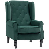 HOMCOM Wingback Accent Chair with Button Tufted Flannel Fabric & Pocket Springs – Retro Armchair, Green
