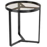 HOMCOM Round Side Table with Tempered Glass Top and Geometric Metal Frame – Compact End Table, Black