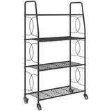Outsunny 4-Tier Metal Plant Stand with Lockable Wheels, Heavy Duty Ladder Shelf Display Rack