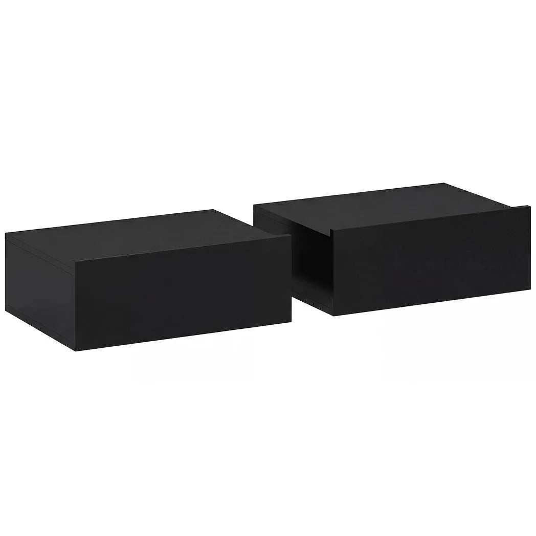 HOMCOM Floating Bedside Tables Set of 2 with Storage Drawer – Wall-Mounted Nightstands, Black