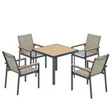 Outsunny 5 Piece Garden Dining Set with Tempered Glass Table and 4 Armchairs, Khaki