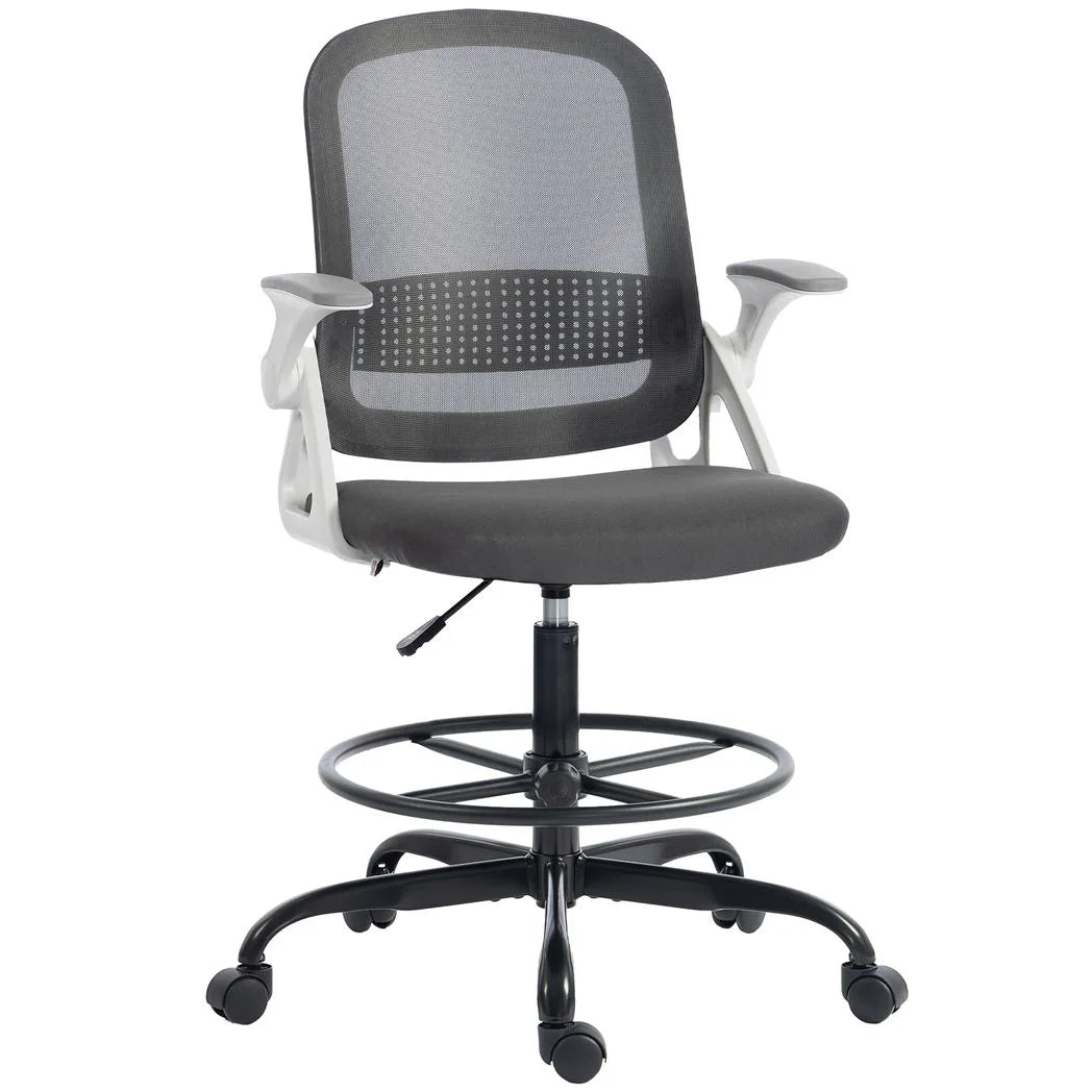 HOMCOM Painting Chair with Mesh Back, Adjustable Footrest & Flip-up Armrests – Sit-Stand Desk Chair, Grey