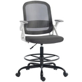 HOMCOM Painting Chair with Mesh Back, Adjustable Footrest & Flip-up Armrests – Sit-Stand Desk Chair, Grey