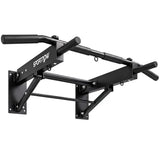 SPORTNOW Wall Mounted Folding Pull Up Bar with 3 Band Hooks – 120kg Steel Chin Up Bar for Home Gym, Black