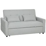 HOMCOM Three-Way Two-Seater Sofa Bed with Click-Clack Reclining Back – Linen-Look Loveseat, Light Grey