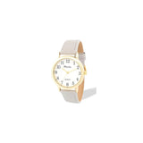 Ravel Ladies Gold-Tone Watch with White Dial and Grey Faux Leather Strap