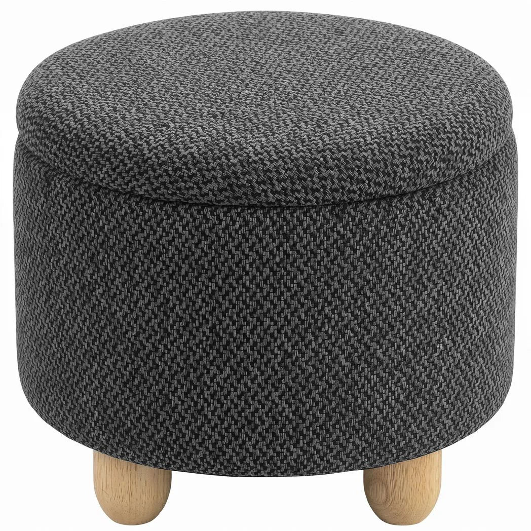 HOMCOM Round Storage Ottoman with Reversible Lid and Rubberwood Legs – 19L Footstool Bench, Dark Grey