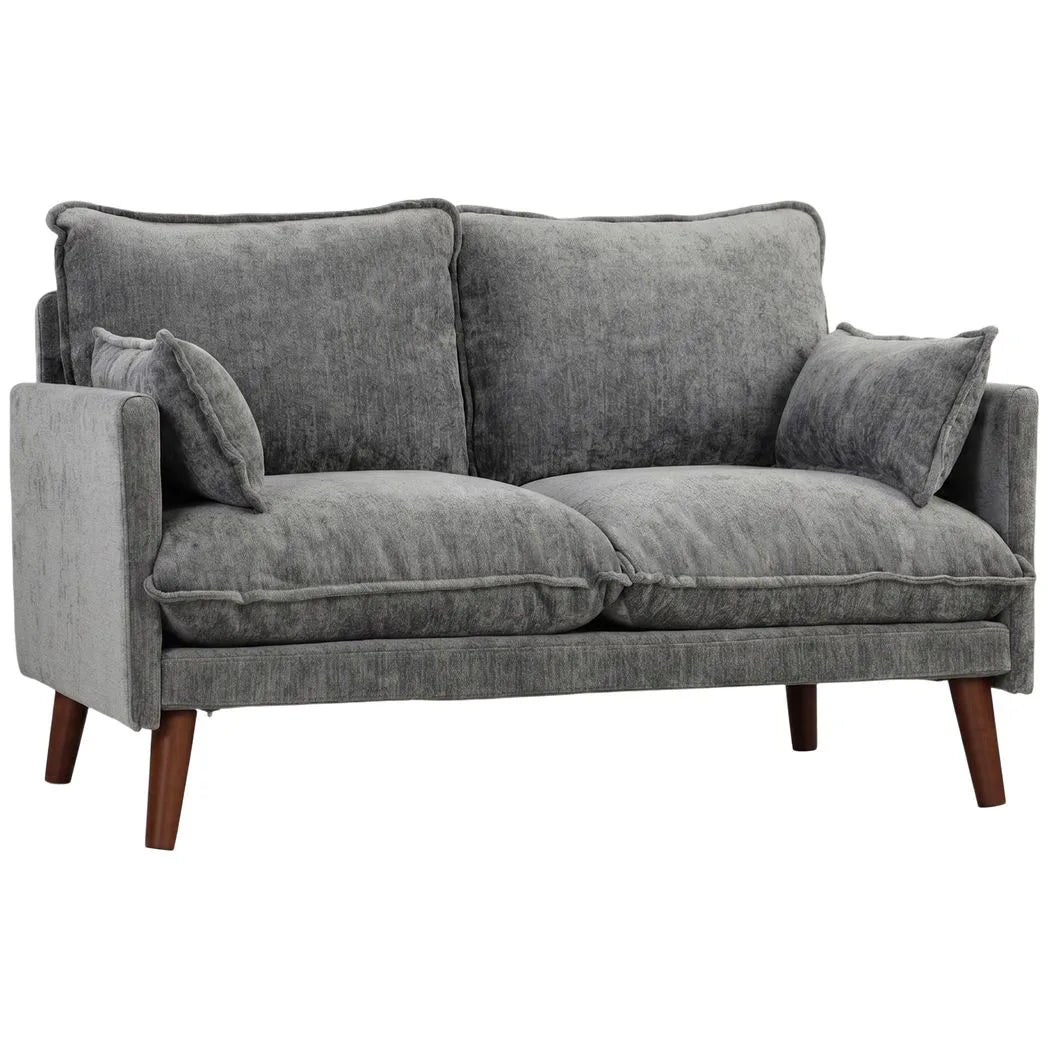 HOMCOM 2 Seater Sofa with Pocket Spring Cushions, Wide Deep Seat & Rubberwood Legs – Loveseat, Grey