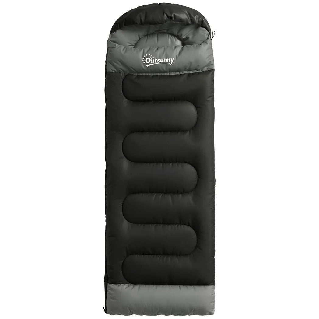 Outsunny 3-Season Sleeping Bag for Adults with L-Shaped Zip – Lightweight, Compact Camping Sleeping Bag, Black