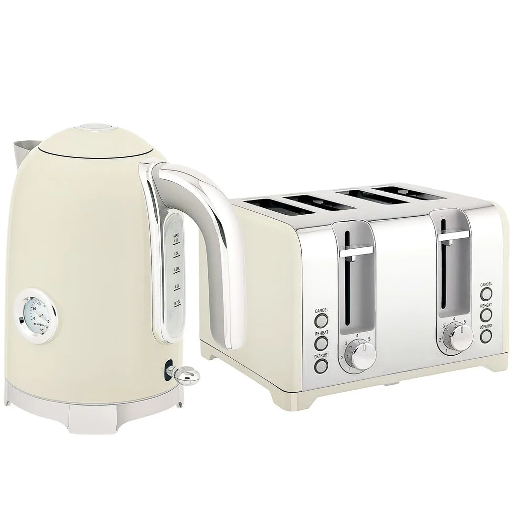 HOMCOM Retro Kettle and 4-Slice Toaster Set with Thermometer & Otter Thermostat – 1.7L 3000W, Grey