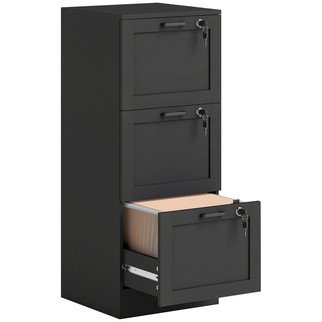 HOMCOM 3-Drawer Filing Cabinet with Lock & Adjustable Hanging Rails – Home Office Storage, Black