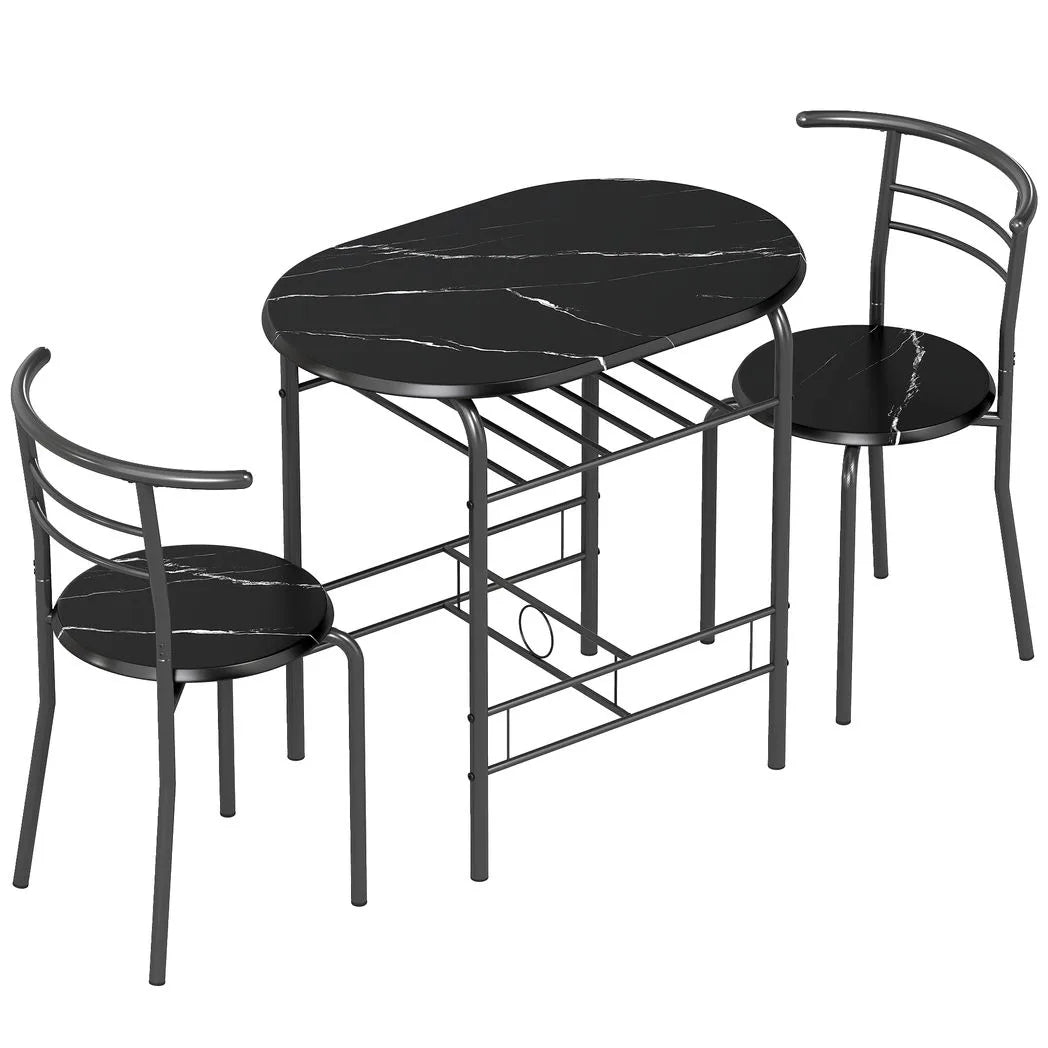 HOMCOM Three-Piece Compact Dining Set with Table and 2 Chairs – Space-Saving Kitchen Breakfast Bar Set, Black