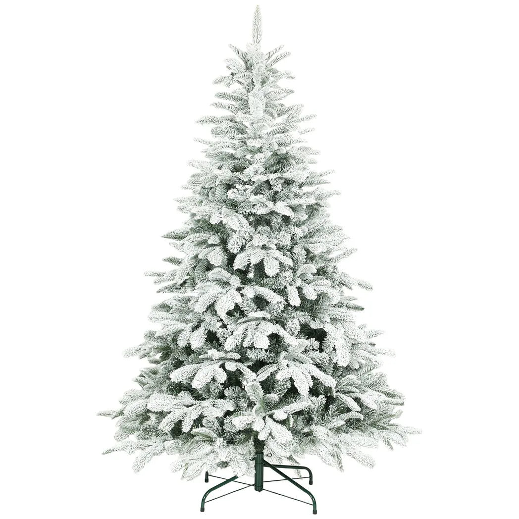HOMCOM 6ft Artificial Flocked Christmas Tree with 1182 Branches – Hinged Xmas Tree, Foldable Metal Stand