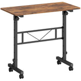 HOMCOM Overbed Table with 6 Adjustable Heights & Lockable Wheels – 80 x 40 cm Sofa Side Table, Rustic Brown