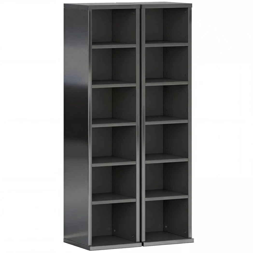 HOMCOM Set of 2 CD Media Storage Towers with Adjustable Shelves – Slim DVD and Blu-ray Display Racks, High Gloss Black