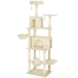 PawHut 202cm Cat Tree with 6 Scratching Posts, 2 Hammocks and 2 Condos – Cat Tower, Beige