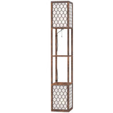 HOMCOM Duo Light Floor Lamp with 2 Storage Shelves – 160cm Standing Lamp and Display Unit, Rustic Brown