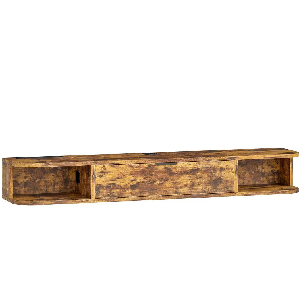 HOMCOM 120 cm Floating TV Unit for TVs up to 50 Inch with Flip Drawer and Open Shelves – Rustic Brown
