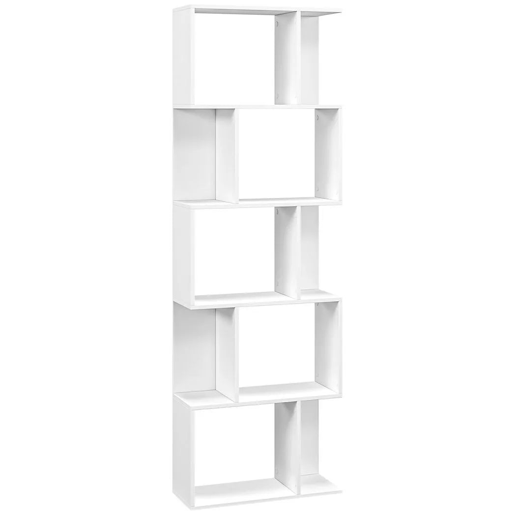 HOMCOM S-Shaped 5-Tier Bookcase, Freestanding Wooden Bookshelf – Home Office Display Storage Rack, White