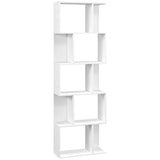 HOMCOM S-Shaped 5-Tier Bookcase, Freestanding Wooden Bookshelf – Home Office Display Storage Rack, White