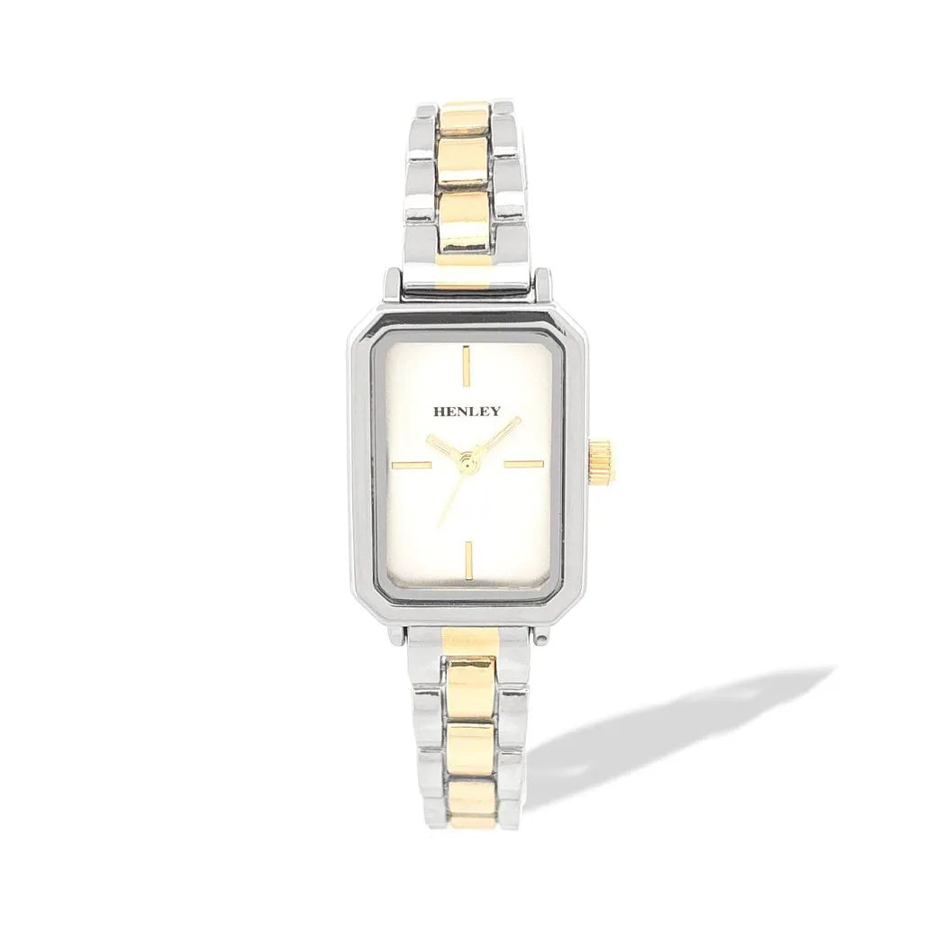 Henley Womens Mnimal Rectangular Bracelet Watch - Two Tone