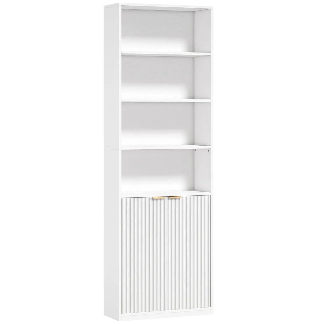 HOMCOM 6-Tier Slim Bookcase with Adjustable Shelf, Cabinet and Anti-Tip Hardware – Tall Bookshelf, White