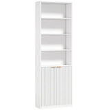 HOMCOM 6-Tier Slim Bookcase with Adjustable Shelf, Cabinet and Anti-Tip Hardware – Tall Bookshelf, White