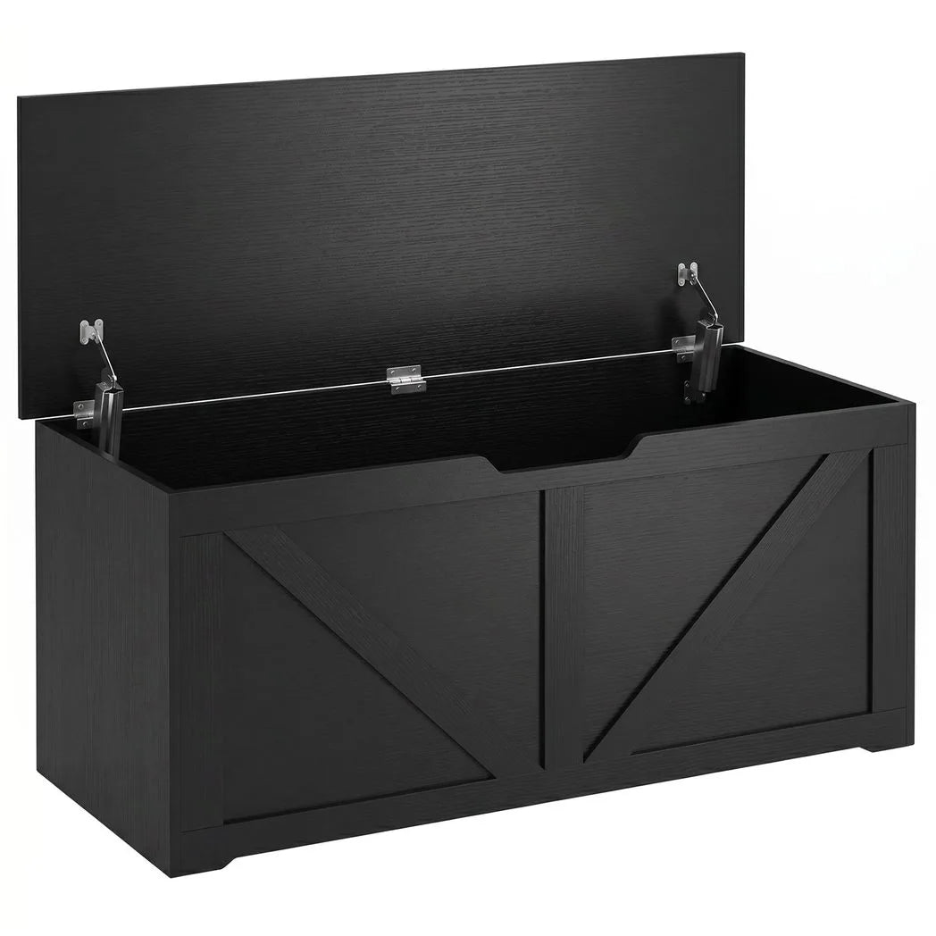 HOMCOM 127L Storage Chest Bench with Safety Hinges – Seat Trunk for Bedroom and Hallway, Black