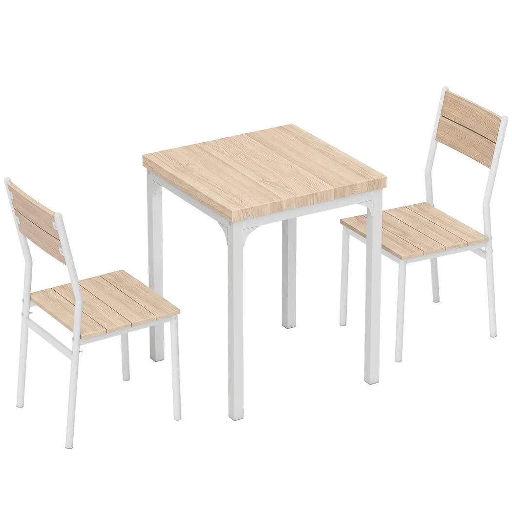HOMCOM Three-Piece Compact Dining Set with Square Table and 2 Chairs – Space-Saving, Oak Wood Effect