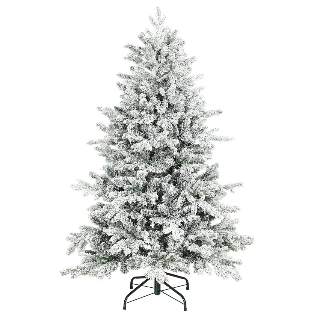 HOMCOM 5ft Snow Flocked Artificial Christmas Tree with 936 Branch Tips – Realistic Foldable Decoration