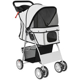 PawHut Dog Pram with Reflective Strips and 360° Swivel Wheels – Foldable Pet Stroller, Grey