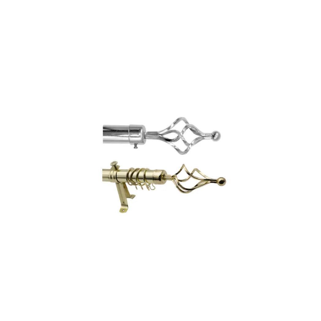 Extendable Curtain Pole with Twisted Diamond Cage Finials & 10 Rings – Assorted Colours
